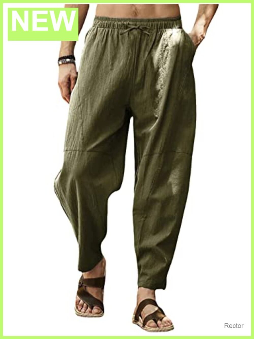 Men's Casual Linen Harem Pants Loose Fit Drawstring Yoga Trousers with Pockets